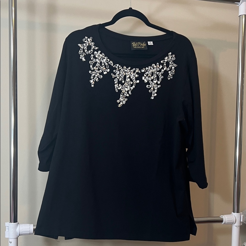 Bob Mackie Black Top with White Embellishments
